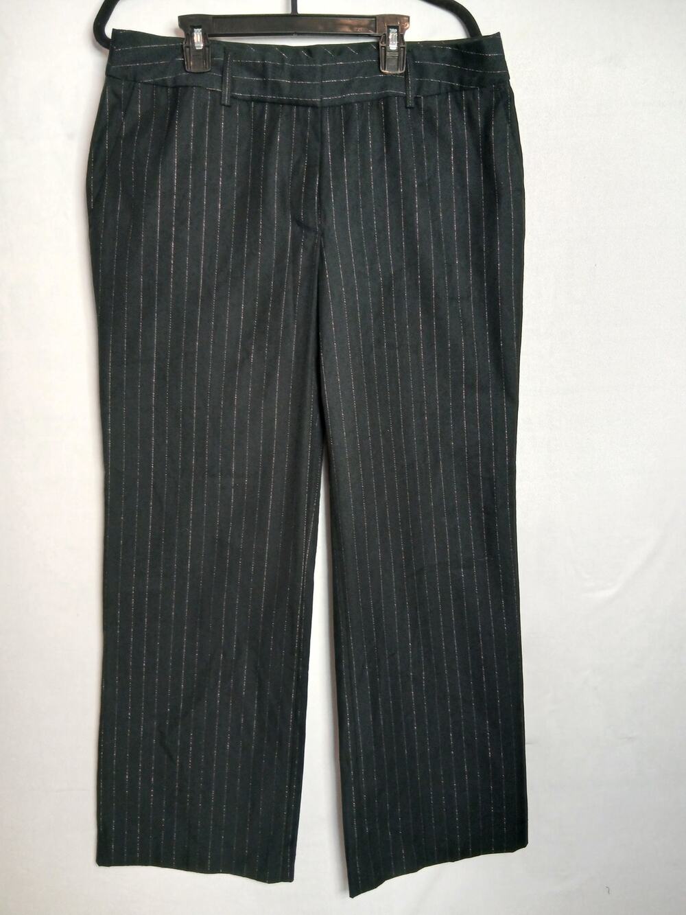Merona Pinstriped Dress Pants Sz 12 Black White Long 31-inch Inseam Career Pants